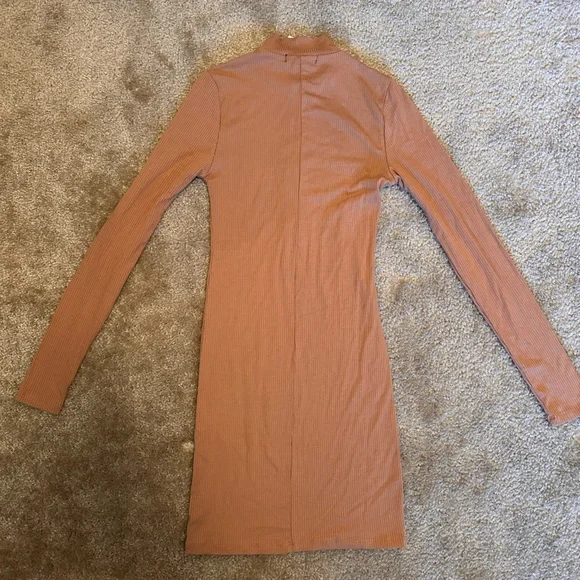 Forever 21 Brown Half Zip Up Mock Neck Long Sleeve Dress - Picture 2 of 3